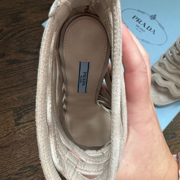 Prada Beige Suede Wavy Caged Peep Toe Booties Size 39 - Picture 3 of 8